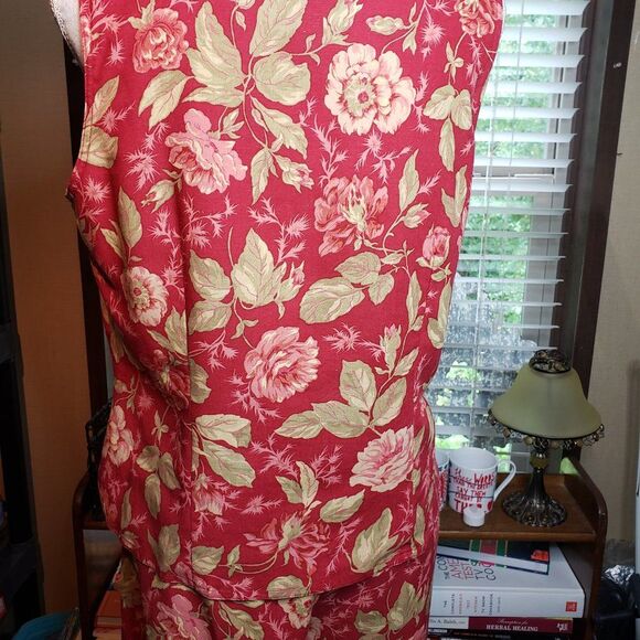 Vintage Napa Valley Red Pink Floral Pleated High Waist Shorts Set Sleeveless L M - Picture 10 of 11